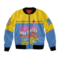 Bomber jacket with yellow and blue satin, front zip, ribbed collar and cuffs, graphic front