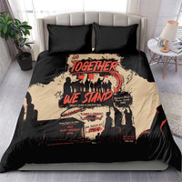 Black bedding set with center “Together We Stand” artwork and two black pillowcases