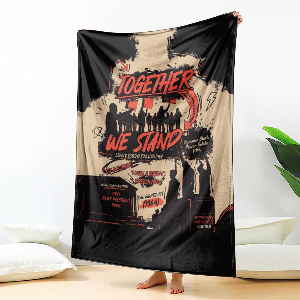 Together We Stand graphic throw blanket in black and tan with bold red text and silhouettes