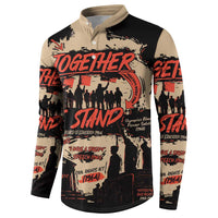 Black and beige button sweatshirt with Together We Stand front print, long sleeves