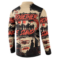 Black and beige button sweatshirt with Together We Stand back print, long sleeves
