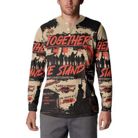 Black and beige button sweatshirt with Together We Stand graphic, long sleeves