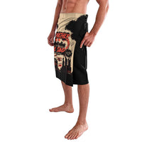 Black and beige printed lavalava wrap skirt with knot waist and draped front