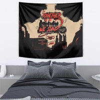 Black wall tapestry with “Together We Stand” text and crowd silhouettes