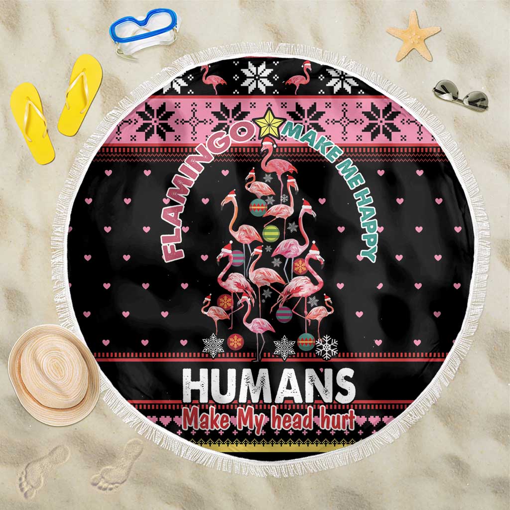 Flamingo Make Me Happy Christmas Tree Beach Blanket Human Make My Head Hurt - Wonder Print Shop