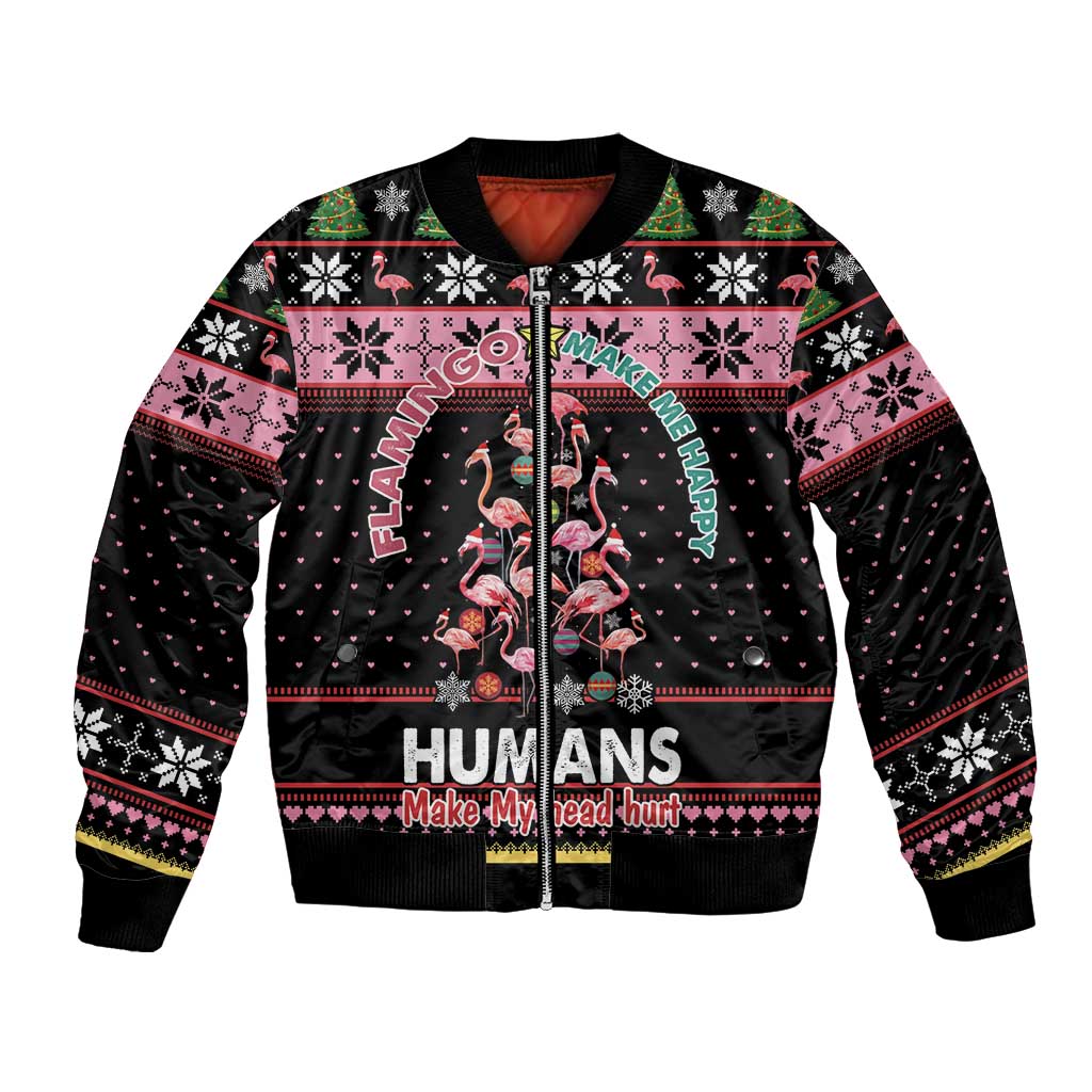 Flamingo Make Me Happy Christmas Tree Bomber Jacket Human Make My Head Hurt - Wonder Print Shop