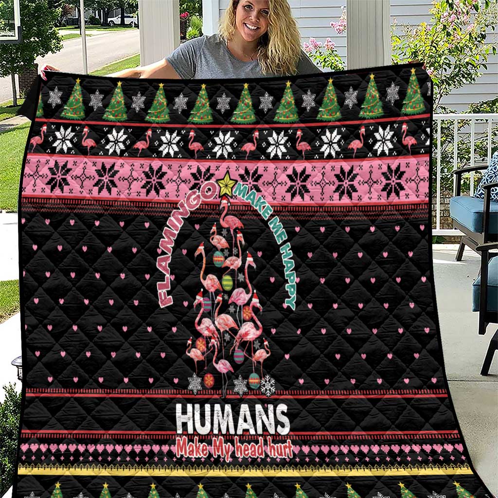 Flamingo Make Me Happy Christmas Tree Quilt Human Make My Head Hurt - Wonder Print Shop