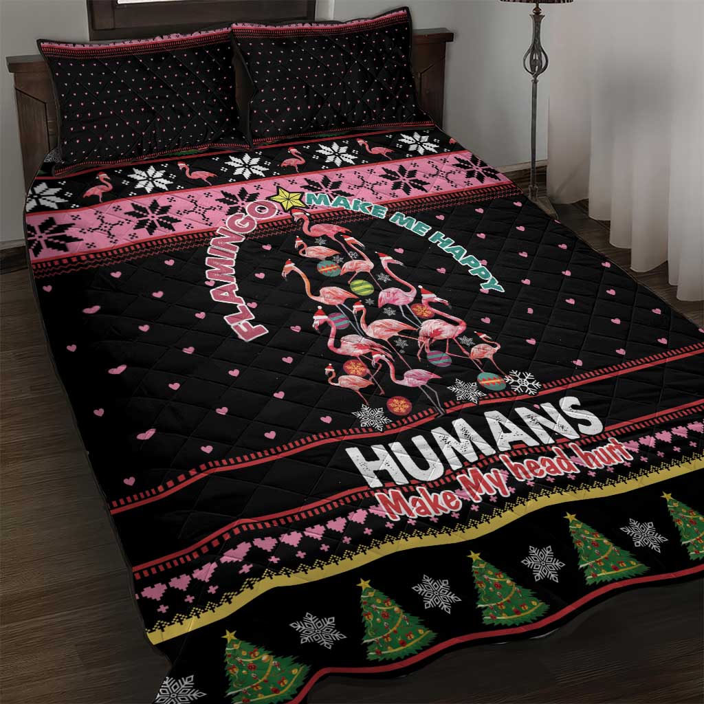 Flamingo Make Me Happy Christmas Tree Quilt Bed Set Human Make My Head Hurt - Wonder Print Shop