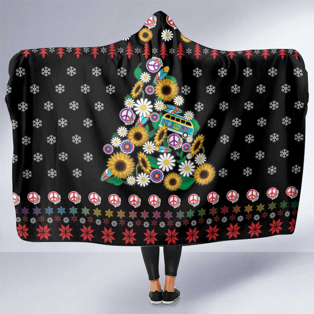 Hippie Xmas Hooded Blanket Hippie Flower Christmas Tree