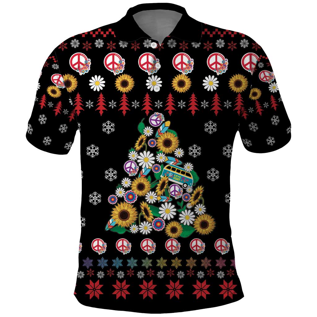 Hippie Xmas Polo Shirt Hippie Flower Christmas Tree