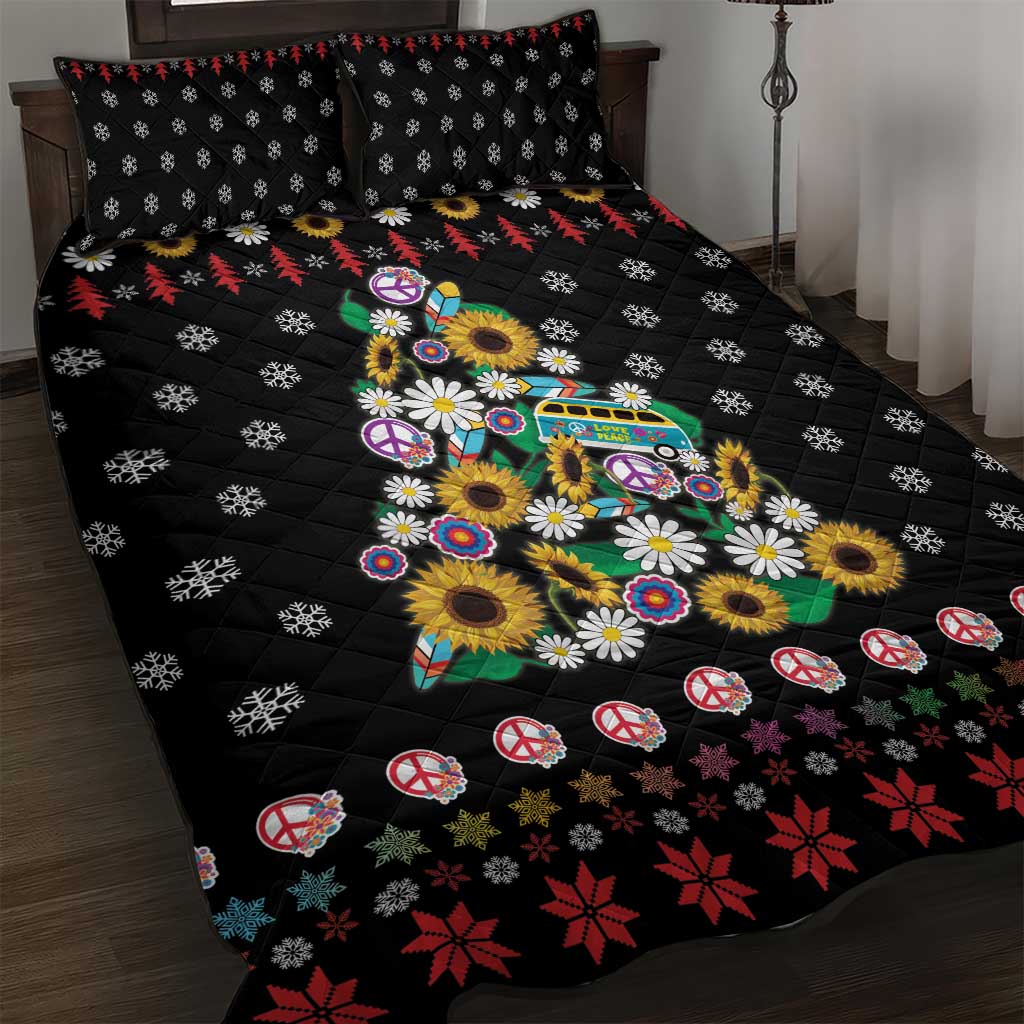 Hippie Xmas Quilt Bed Set Hippie Flower Christmas Tree - Wonder Print Shop