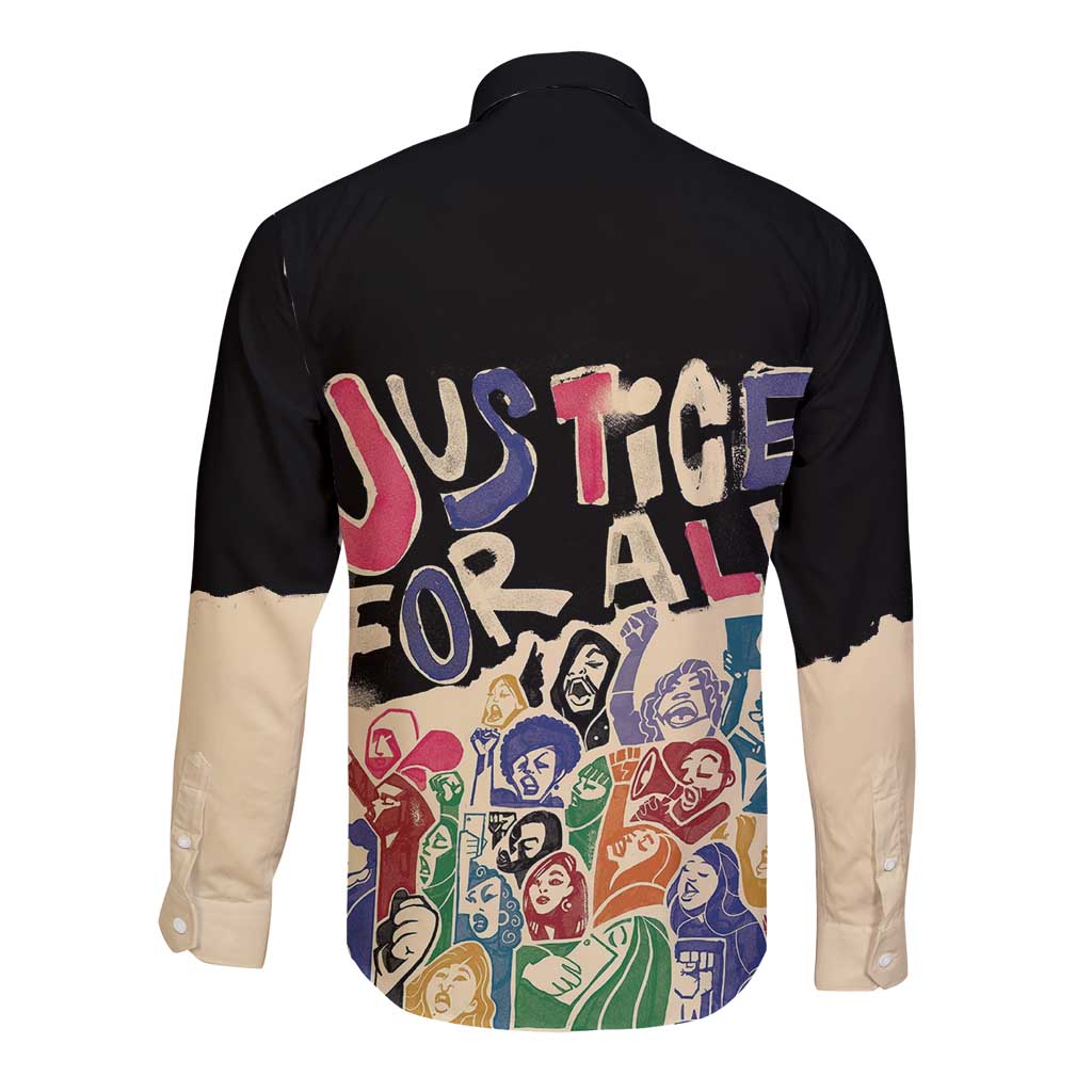 African Stand Firm Justice Now Long Sleeve Button Shirt