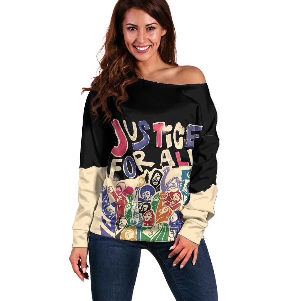 African Stand Firm Justice Now Off Shoulder Sweater