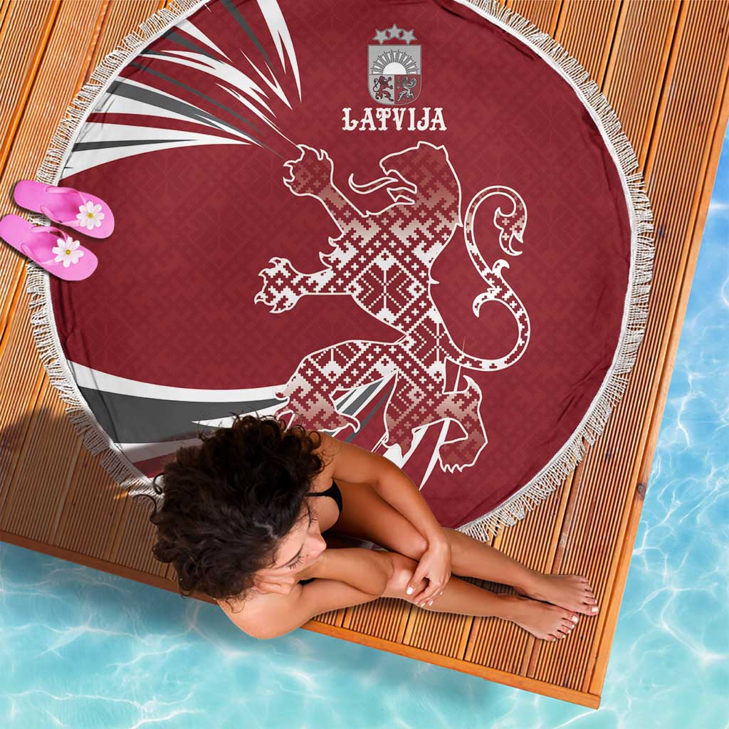 Latvia Beach Blanket Latvian Lion Traditional Pattern