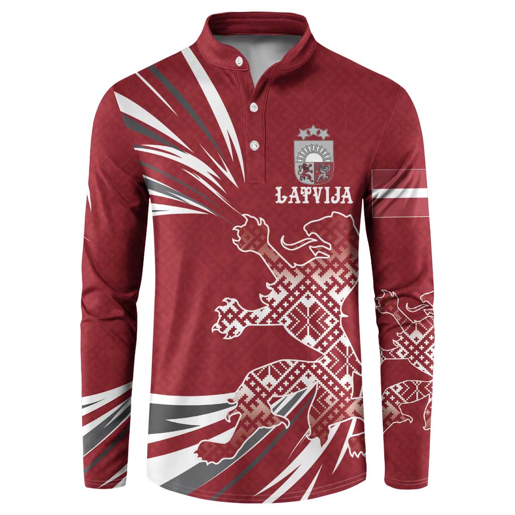 Latvia Button Sweatshirt Latvian Lion Traditional Pattern