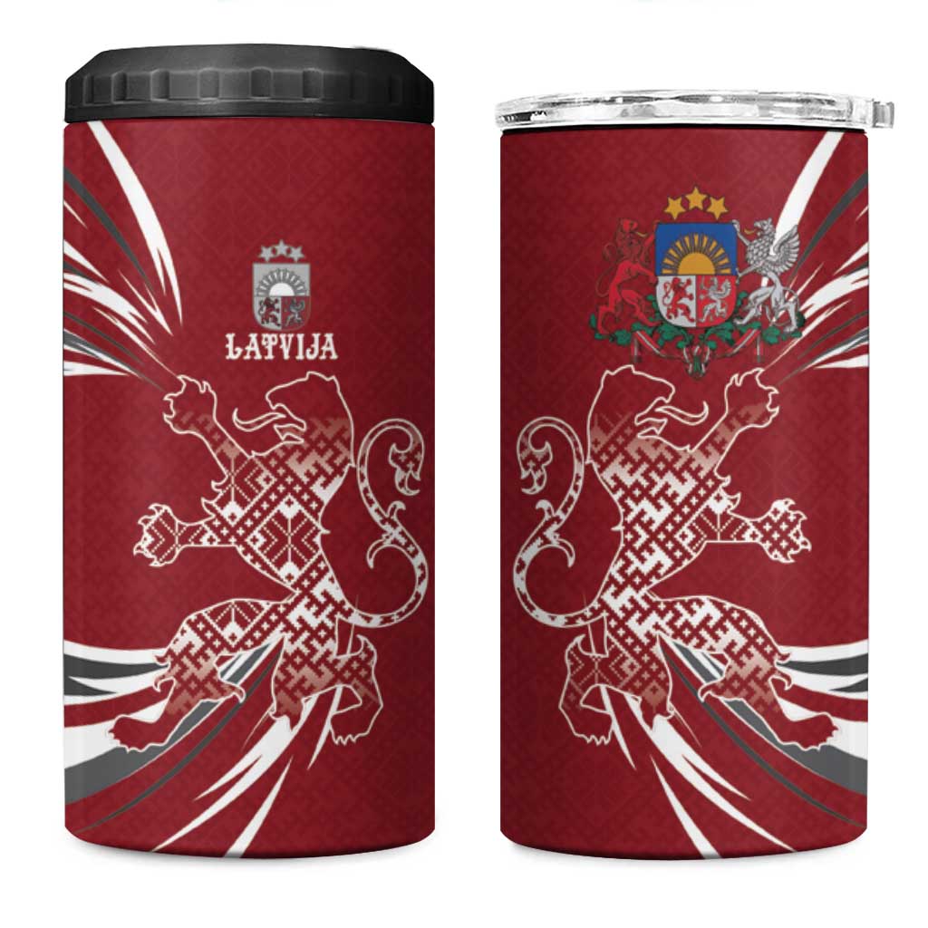 Latvia 4 in 1 Can Cooler Tumbler Latvian Lion Traditional Pattern