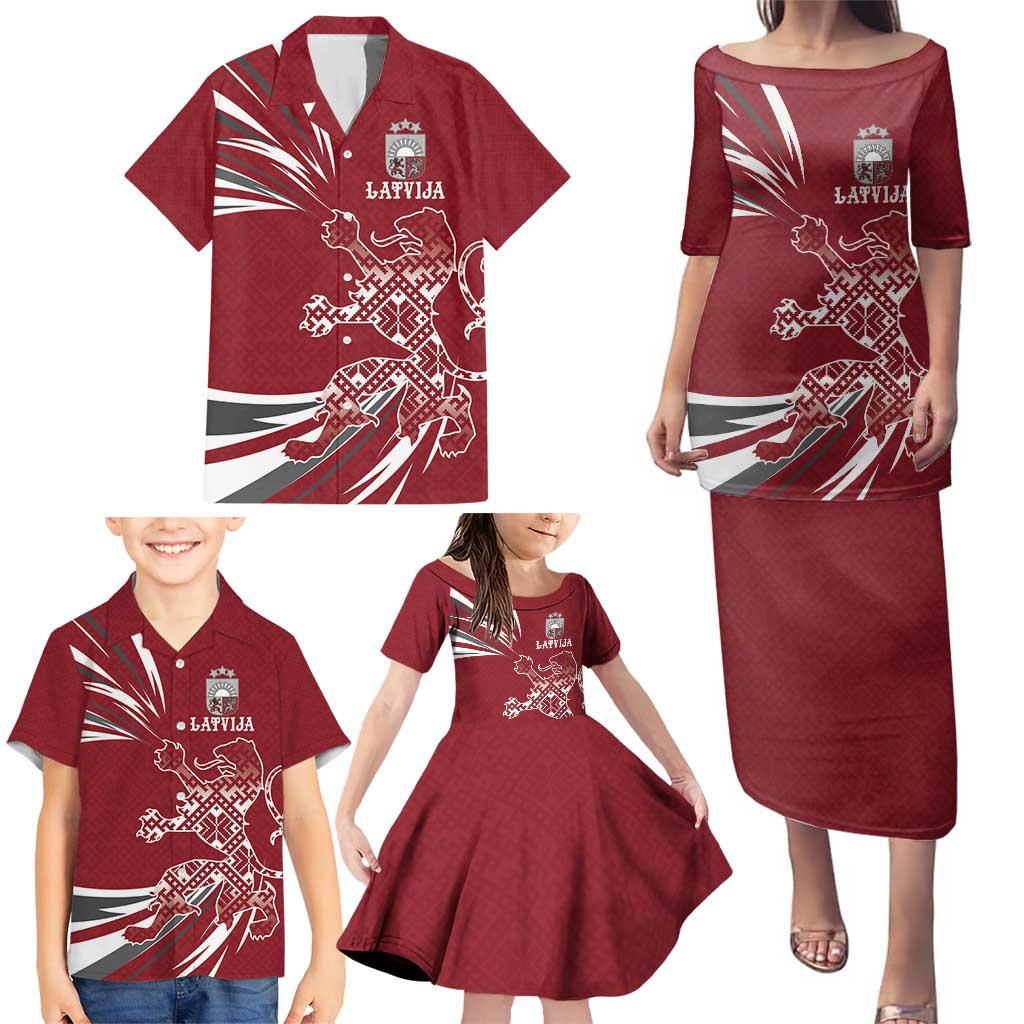 Latvia Family Matching Puletasi and Hawaiian Shirt Latvian Lion Traditional Pattern