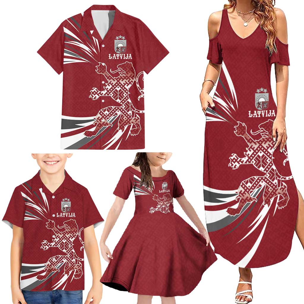 Latvia Family Matching Summer Maxi Dress and Hawaiian Shirt Latvian Lion Traditional Pattern