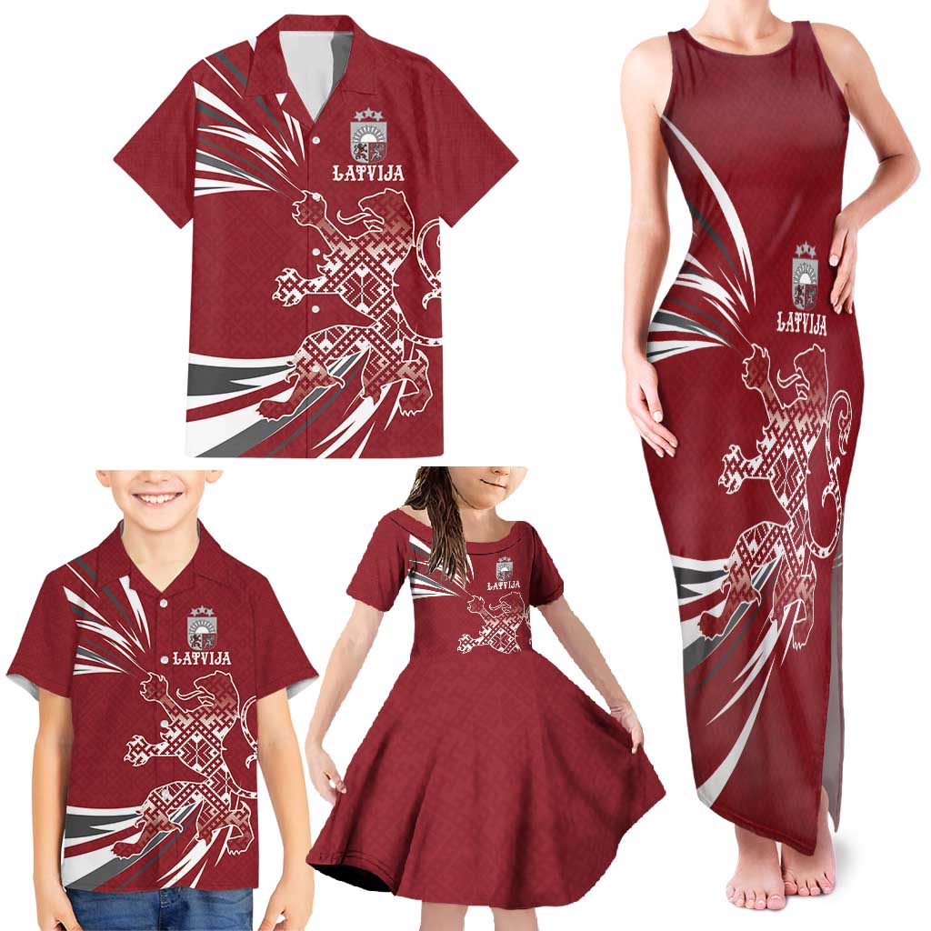 Latvia Family Matching Tank Maxi Dress and Hawaiian Shirt Latvian Lion Traditional Pattern