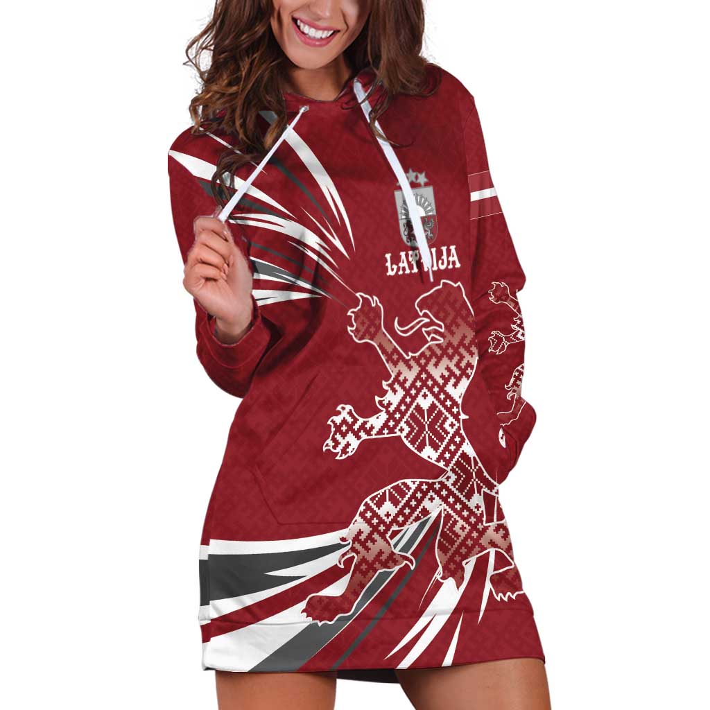 Latvia Hoodie Dress Latvian Lion Traditional Pattern