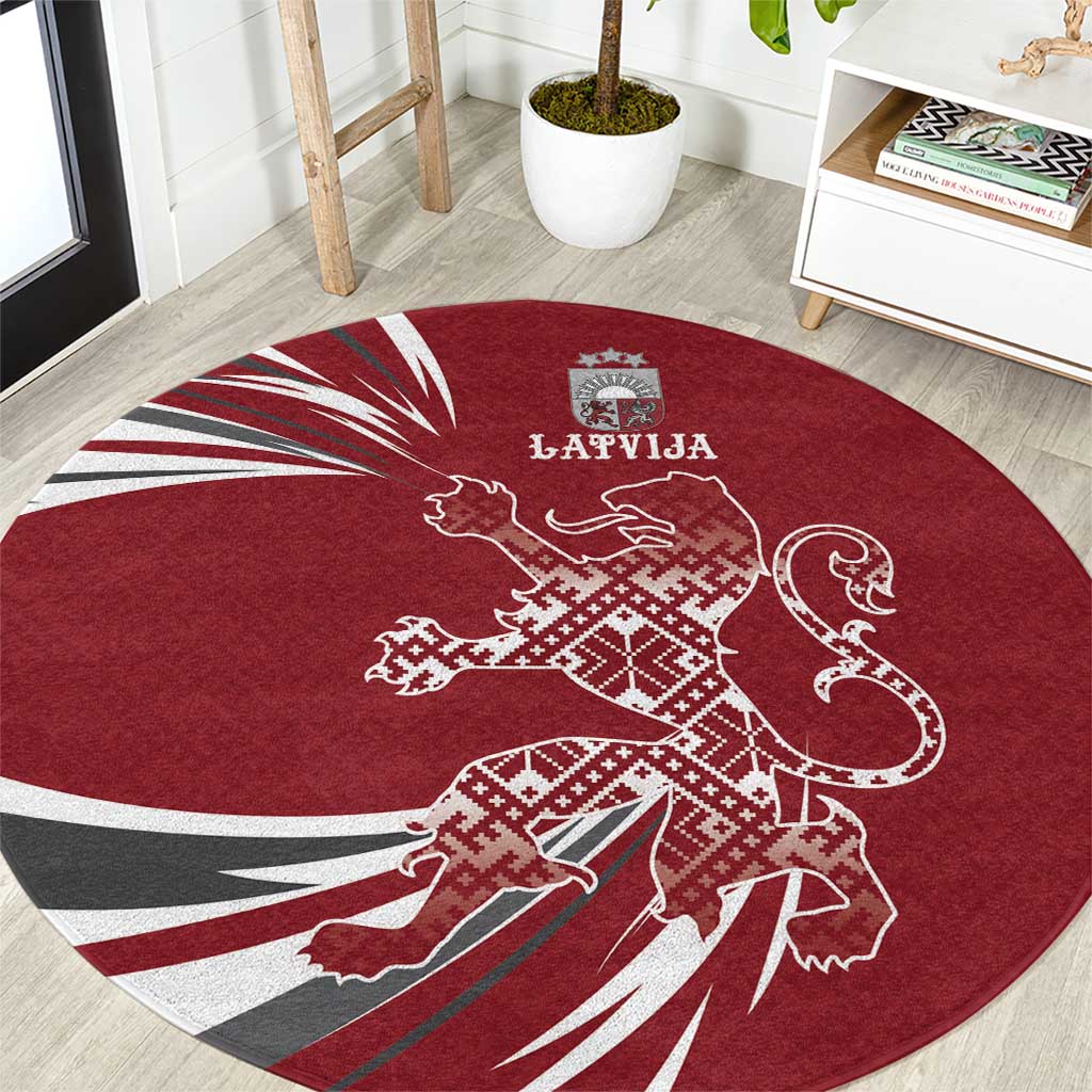 Latvia Round Carpet Latvian Lion Traditional Pattern