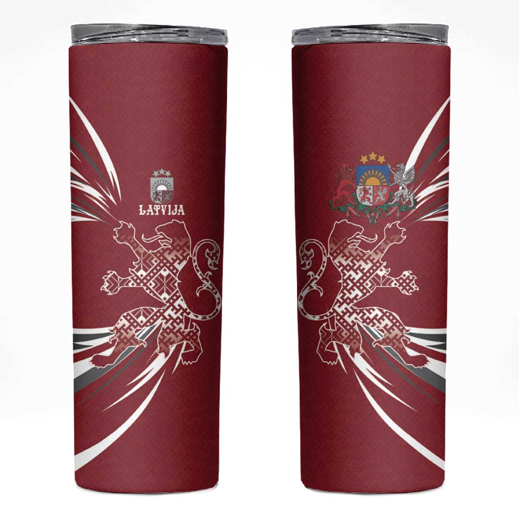 Latvia Skinny Tumbler Latvian Lion Traditional Pattern