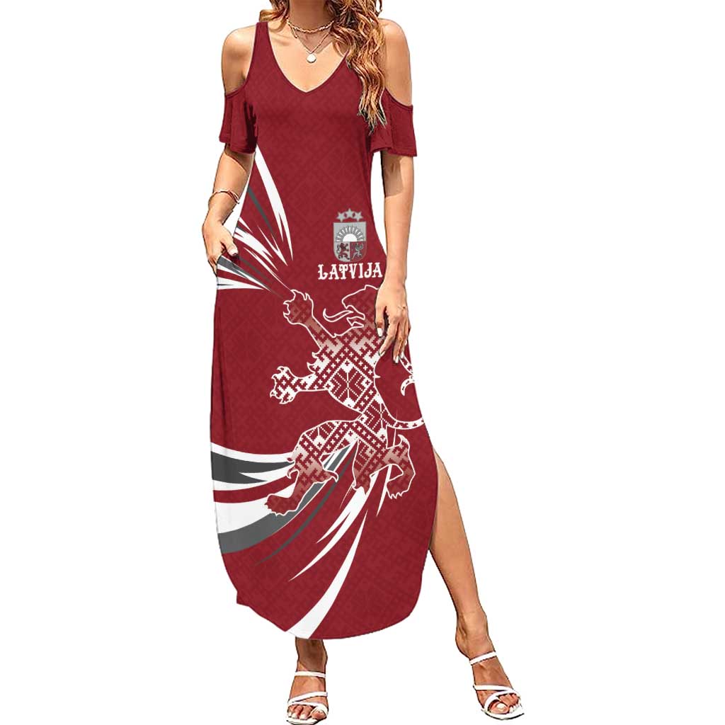 Latvia Summer Maxi Dress Latvian Lion Traditional Pattern