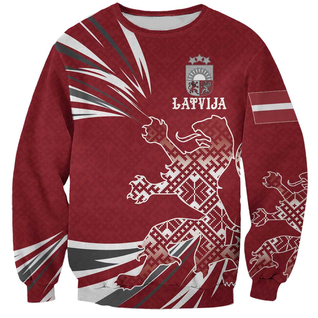 Latvia Sweatshirt Latvian Lion Traditional Pattern