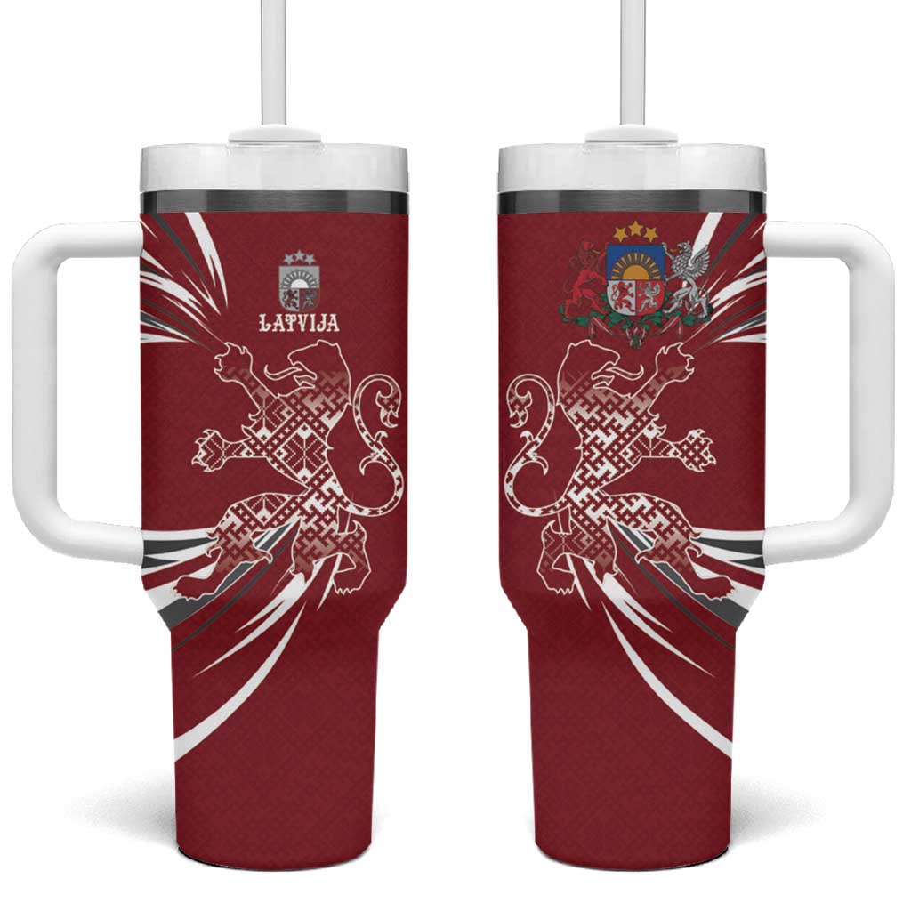 Latvia Tumbler With Handle Latvian Lion Traditional Pattern