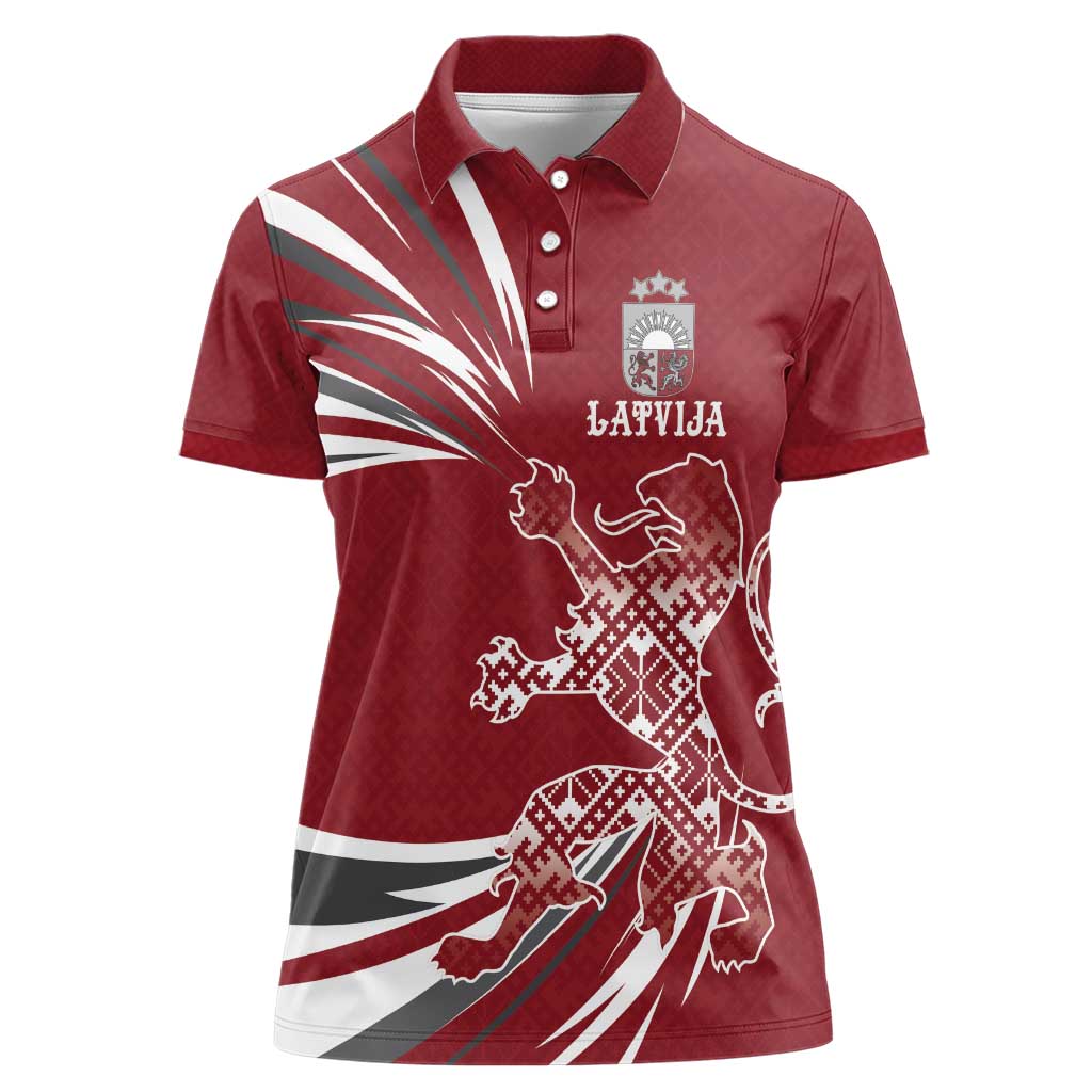 Latvia Women Polo Shirt Latvian Lion Traditional Pattern