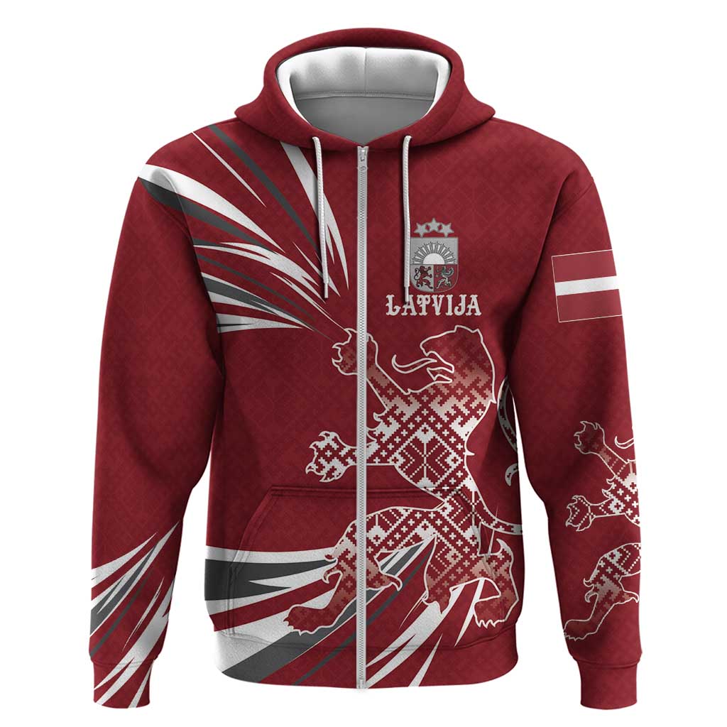 Latvia Zip Hoodie Latvian Lion Traditional Pattern