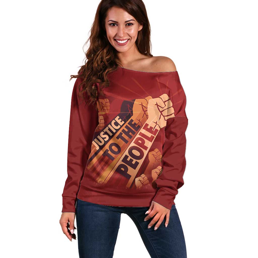 Justice To The People Off Shoulder Sweater African Raised Fist