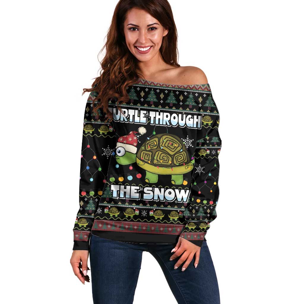 Turtle Through The Snow Christmas Off Shoulder Sweater - Wonder Print Shop