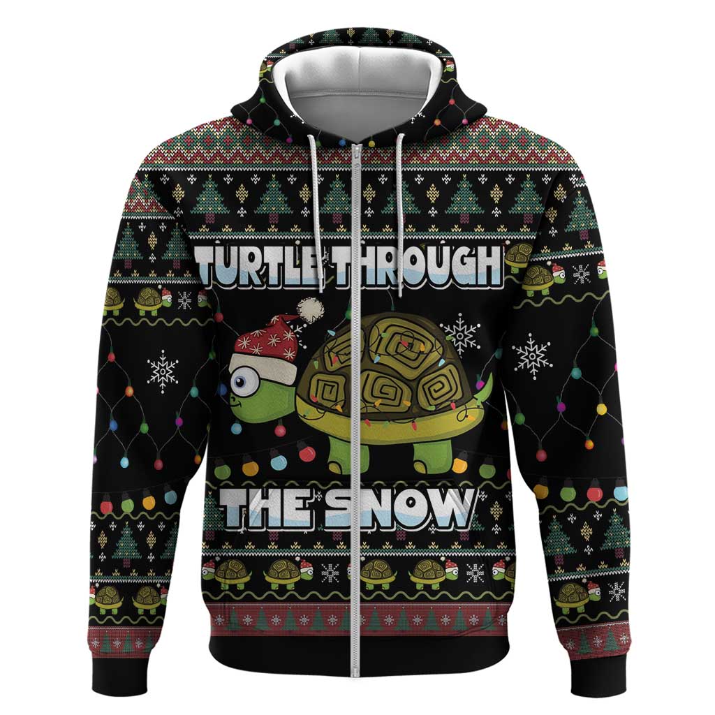 Turtle Through The Snow Christmas Zip Hoodie - Wonder Print Shop