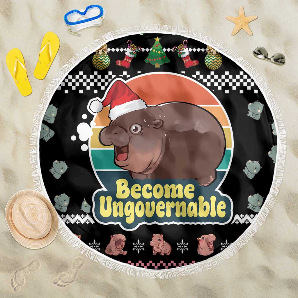 Christmas Become Ungovernable Moo Deng Beach Blanket Humor Cute Baby Hippo Joke - Wonder Print Shop