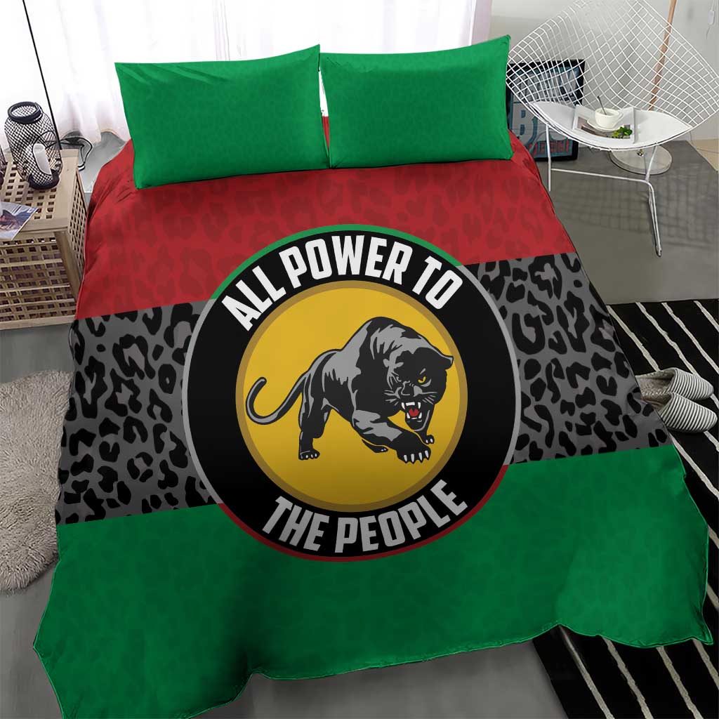 Green and red duvet cover set with black leopard print and large panther graphic center