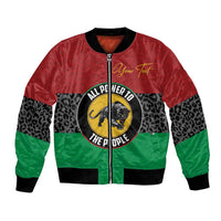 Unisex red bomber jacket with leopard panels, panther emblem, zip-front, 'Your Text'.