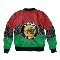 Unisex red bomber jacket with leopard panels and panther emblem, ribbed cuffs and hem.