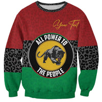 Red and green crewneck sweatshirt with leopard stripes and panther 'All Power to the People' print