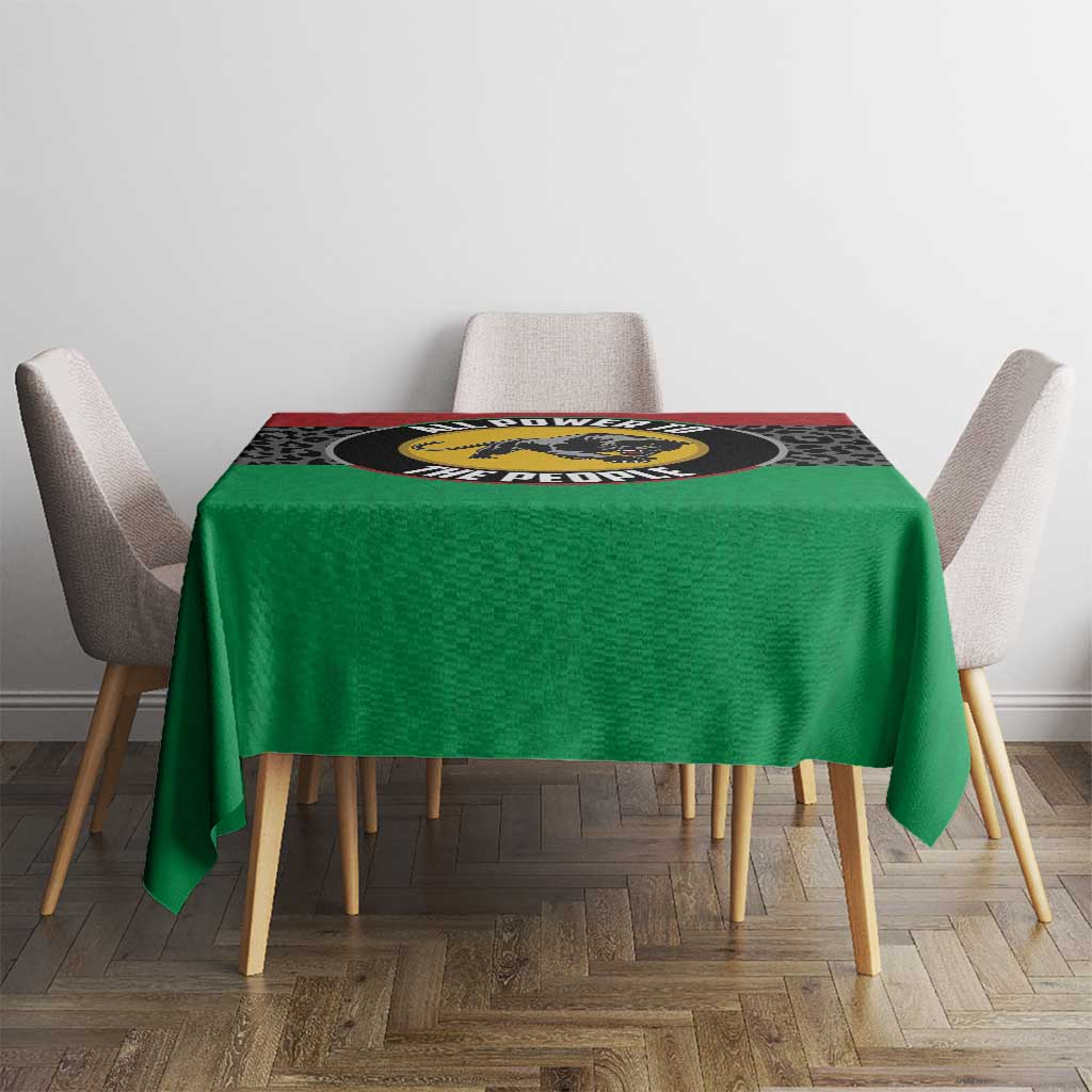 Pan African panther tablecloth in red, black, and green with circular 'All Power To The People' print