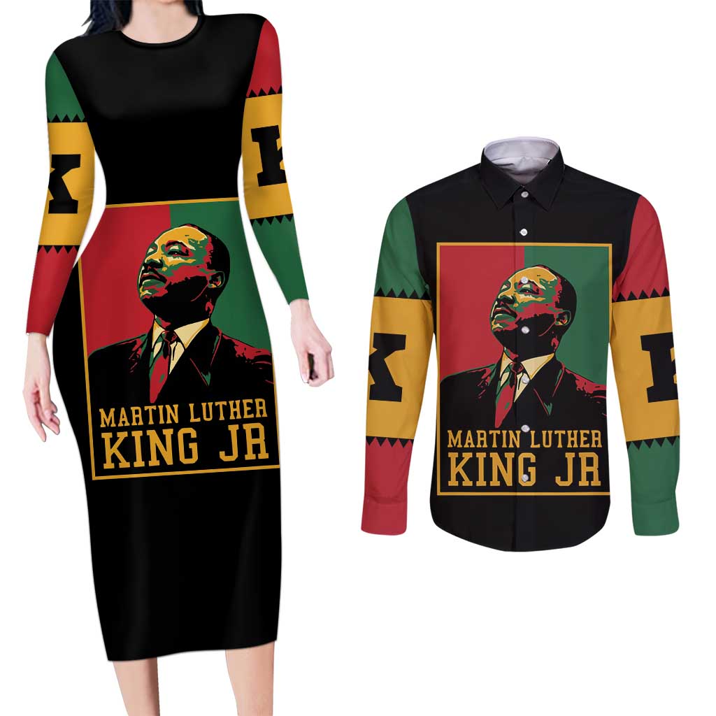 Martin Luther King Jr Couples Matching Long Sleeve Bodycon Dress and Long Sleeve Button Shirt Retro Style