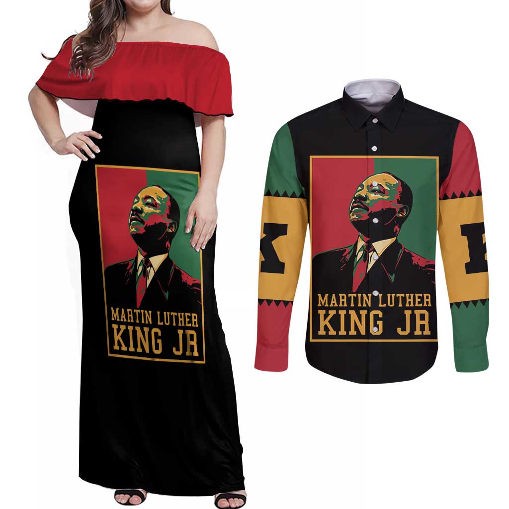 Martin Luther King Jr Couples Matching Off Shoulder Maxi Dress and Long Sleeve Button Shirt Retro Style