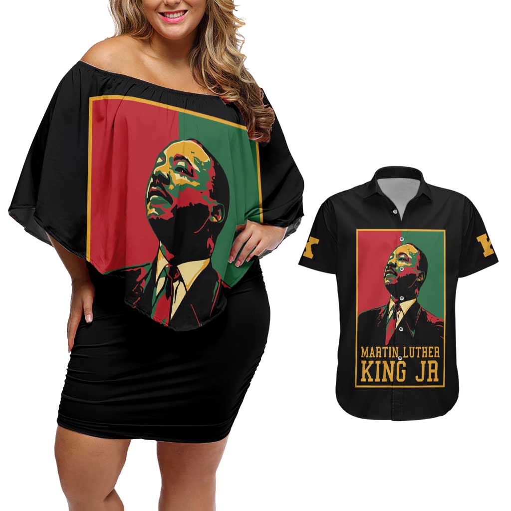 Martin Luther King Jr Couples Matching Off Shoulder Short Dress and Hawaiian Shirt Retro Style