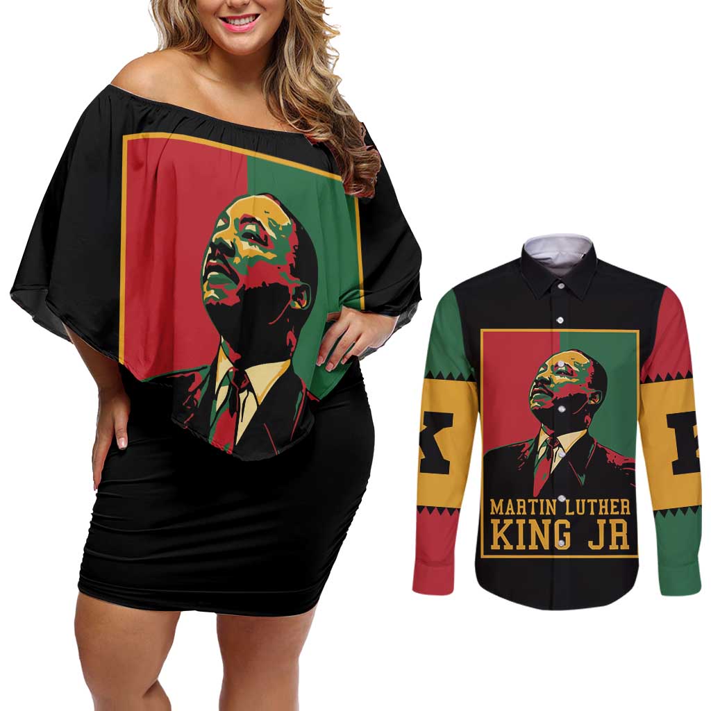 Martin Luther King Jr Couples Matching Off Shoulder Short Dress and Long Sleeve Button Shirt Retro Style