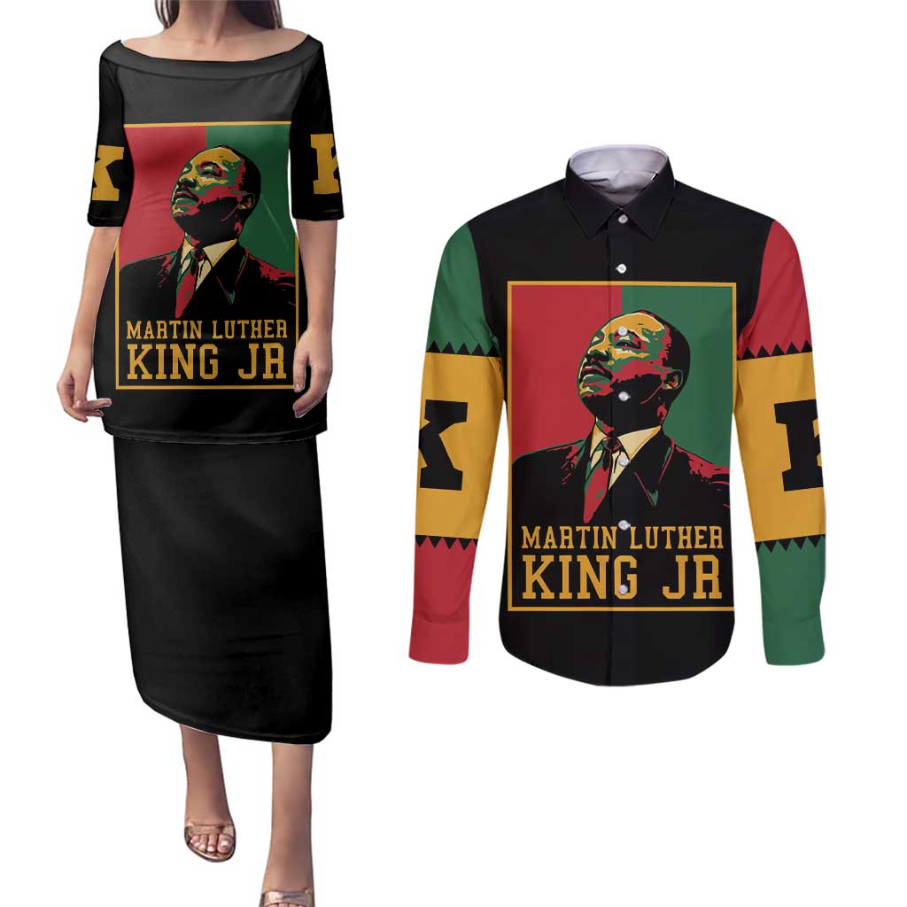 Martin Luther King Jr Couples Matching Puletasi and Long Sleeve Button Shirt Retro Style