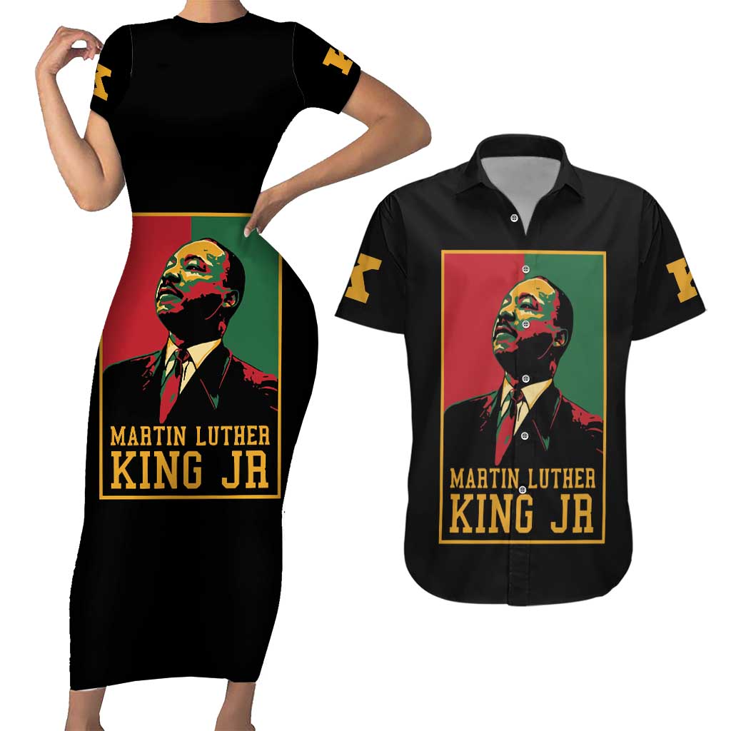 Martin Luther King Jr Couples Matching Short Sleeve Bodycon Dress and Hawaiian Shirt Retro Style