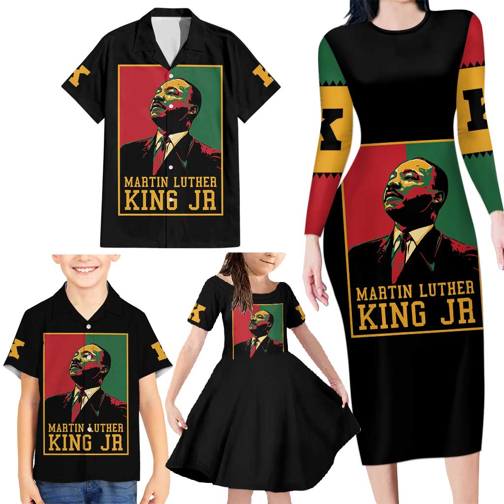 Martin Luther King Jr Family Matching Long Sleeve Bodycon Dress and Hawaiian Shirt Retro Style