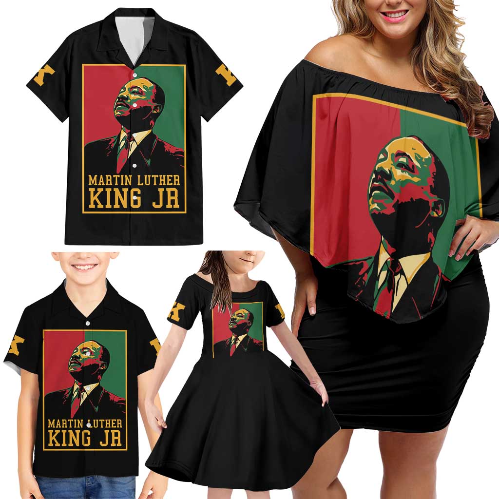 Martin Luther King Jr Family Matching Off Shoulder Short Dress and Hawaiian Shirt Retro Style