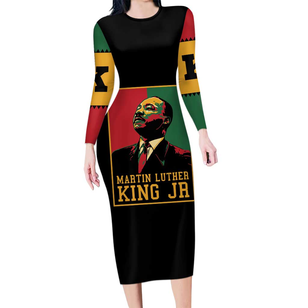 Martin Luther King Jr Long Sleeve Bodycon Dress Retro Style