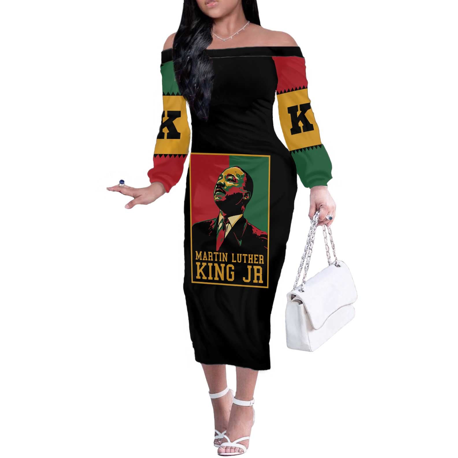 Martin Luther King Jr Off The Shoulder Long Sleeve Dress Retro Style